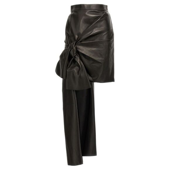 Mcqueen Women Maxi Bow Leather Skirt